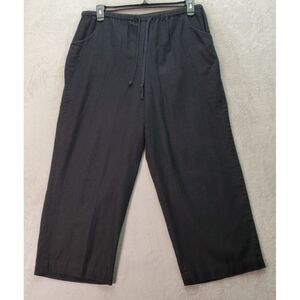 Components Pants Women's Large Black Linen Slash Pockets Straight Leg Drawstring